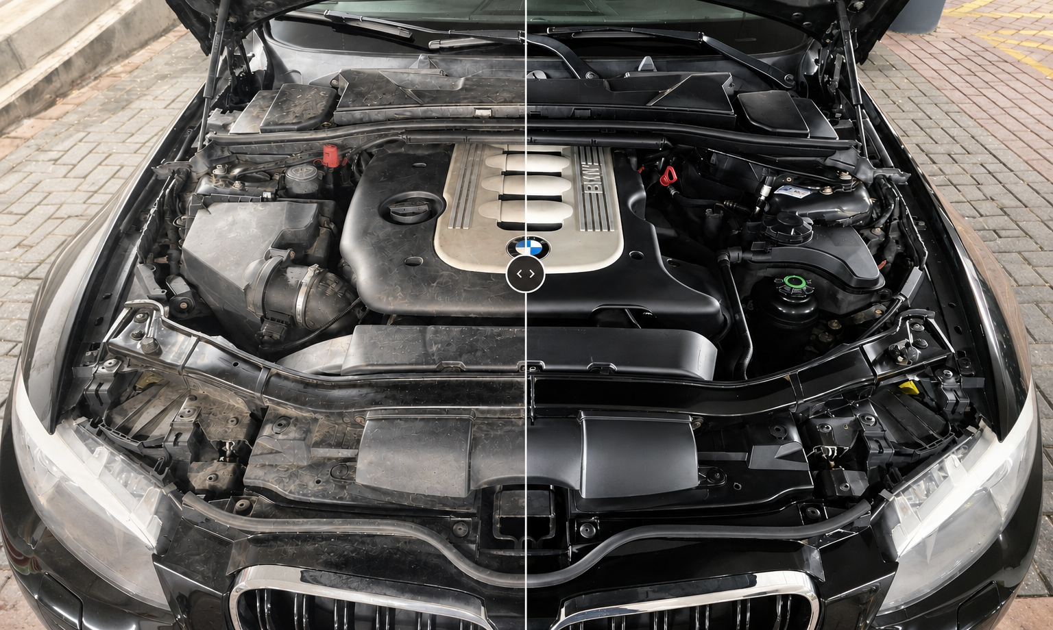 BMW motorruimte na professionele detailing
